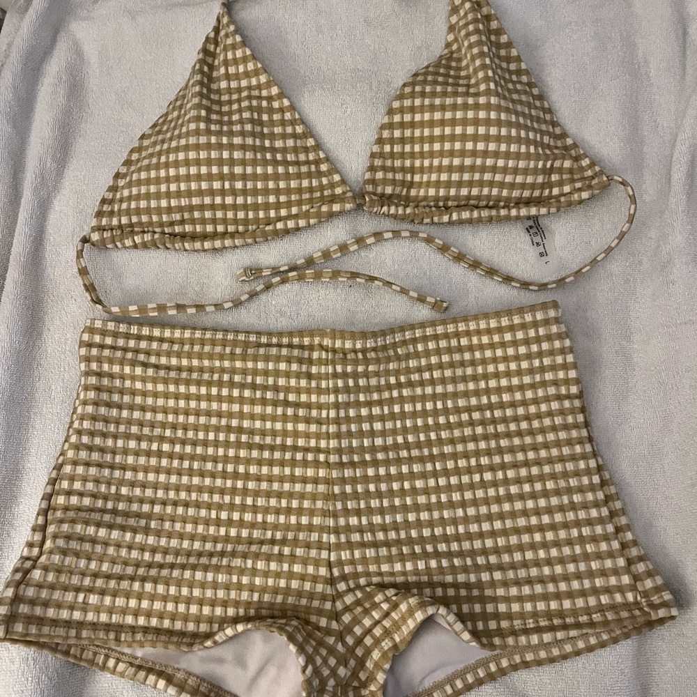 SHEIN Brown Checkered Bikini Set